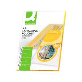Q-connect Bolsa de plastificar 303 x 426 mm 80 mc DIN A3 Mate Caja de 100 unidades
