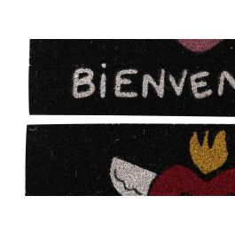 DKD Home Decor Felpudo Negro Rojo Fibra Coco y Goma Corazón 40x60x1.5 cm (2 Unidades)