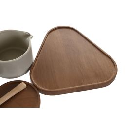 DKD Home Decor Azucarero Moderno Set de 2 con Lechera, Porcelana y Rubberwood, Apto Microondas Lavavajillas, Beige Marrón 18.5 x 7 x 19.5 cm