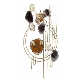 Giftdecor Mural Horizontal Abstracto con Flores, Azul, Cobre, Oro, 63x121x9.5 cm