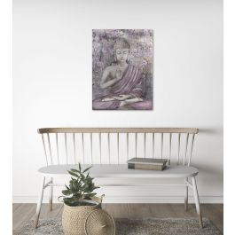 DKD Home Decor Cuadro Oriental Buda Dorado Granate Lienzo Pino 2.7 x 80 x 60 cm (2 Unidades)