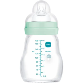 Mam Biberón de Vidrio 170ml Azul Tetina Flow 1 para Bebé de 0 a 6 Meses