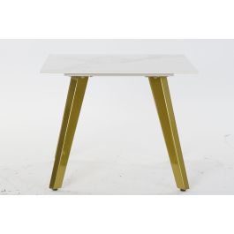 DKD Home Decor Mesita Auxiliar Moderna Reversible Doble Cara, de Metal y Cerámica en Dorado y Blanco, 60x48x60 cm DKD Home Decor Mesita Auxiliar Moderna Reversible Doble Cara, de Metal y Cerámica en Dorado y Blanco, 60x48x60 cm