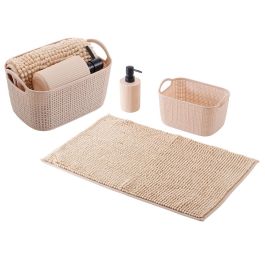 Berilo Set 3 Piezas Baño Beige Plástico y Tela con Alfombrilla de 38x58cm y Cesta de 23.7x16x14cm (Set de 12) Precio: 57.79000051. SKU: B15DASS694