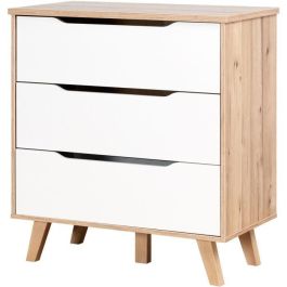 FINLANDEK VANKKA Cómoda Cajonera Escandinava, 3 Cajones, Roble y Blanco Mate, Patas Madera Maciza, 80x42x86 cm