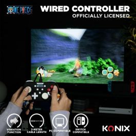 Konix AAAIK40446 Mando con Cable 3m Diseño One Piece Luffy para Nintendo Switch