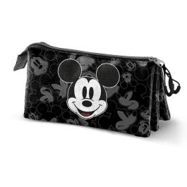 Karactermania Estuche Portatodo Triple Mickey Mouse Year 23, Negro, 3 Compartimentos, Cierre Cremallera, Ripstop, Poliéster, 10 x 23.5 x 5 cm