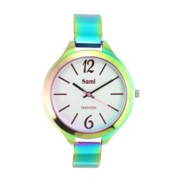 SAMI Reloj SRA - Metal Baño Rainbow, Esfera Plata, Caja Roja, Cristal Mineral