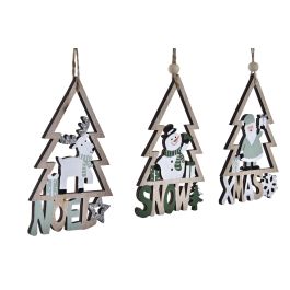 DKD Home Decor Decoración Colgante Navidad Moderna MDF, 24 Unidades, Colores Surtidos Verde, Natural y Blanco, 0.5x7.7x12 cm