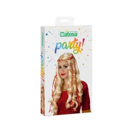 Peluca Rubia Medieval con Trenzas Rojas para Cosplay y Ferias Renacentistas