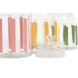 DKD Home Decor Bote de Cristal Multicolor Set de 3, 11.6 x 20.6 x 11.6 cm, con Rayas, Capacidades 1.2L/1L, Apto para Lavavajillas