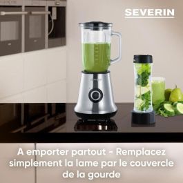 Severin SM3737 Batidora de Vaso Clásica con Extractor de Nutrientes Mix & Go - 500W, 1L, Cuchillas Acero Inox, Botella Portátil 600ml