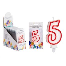 Vela Cumpleaños Número 5 Blanca Borde Rojo Arte Regal 4.2x8.2x1 cm (72 Unidades) Precio: 30.50000052. SKU: B1BHFSLX3H