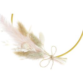 DKD Home Decor Decoración Colgante Shabby Rosa Palo Marron Dorado Metal Flor Seca 20 x 20 x 2 cm (4 Unidades)