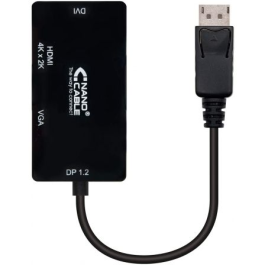 Nano Cable 10.16.3301-BK Conversor Displayport Macho a VGA Hembra, DVI Hembra, HDMI Hembra, 15cm, Negro