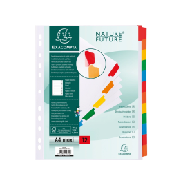 Exacompta Separador Cartulina DIN A4+ Multitaladro Blanco Juego de 12 con Pestañas Reforzadas