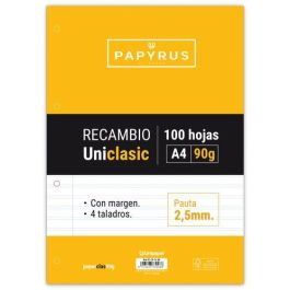 Recambio Papyrus Uniclasic A4 100H 90G 4 Taladros Pauta 2.5 C/Margen (Set de 24) Precio: 64.90000044. SKU: B146CXCGCP