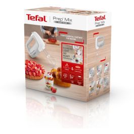 Tefal Prep'Mix HT450B Batidora de mano 450W, 5 velocidades, función turbo, blanca, incluye varillas y ganchos de amasar