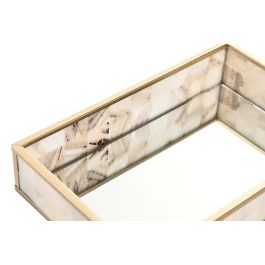 DKD Home Decor Bandeja Decoración Scandi Cristal Metal Blanco Dorado Nacar 13 x 4 x 21 cm (4 Unidades)