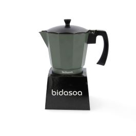 Bidasoa Cafetera Aluminio Vera 12 Tazas Verde Mate, Fondo Inducción Total, Máxima Eficiencia y Asas Soft Touch