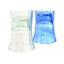DKD Home Decor Hangzhou design 26a Vaso Mediterraneo Azul Turquesa Cristal Relieve con Pez Set de 4 8 x 27 x 8 cm Apto para lavavajillas