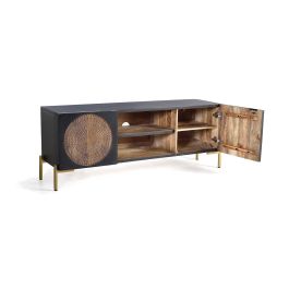 Giner y Colomer Mueble TV de Madera de Mango y Metal, Nogal Oscuro, 145 cm