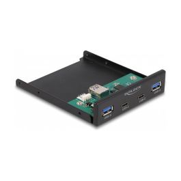 DeLOCK Panel Frontal USB 3.2 Gen 1 (5 Gbps) 2x USB Tipo-C + 2x USB Tipo-A de 3.5 Pulgadas (8.89 cm) para Bahía de Unidad - Negro, Metal - VIA VL817