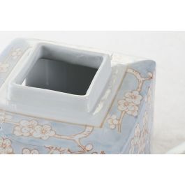 DKD Home Decor Jarrón Oriental Porcelana Colección Sook con Flores Azul Naranja 15.5 x 21.5 x 15.5 cm