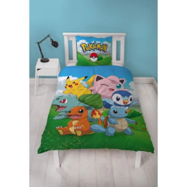 Pokemon Juego de Cama Pikachu y Amigos Azul Microfibra Funda Nórdica 140x200 cm + Funda Almohada 63x63 cm