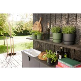 Elho Juego 2 Maceteros Redondos Greenville - Ø14xH13.4 cm y Ø16xH15.3 cm - 7 L - Negro