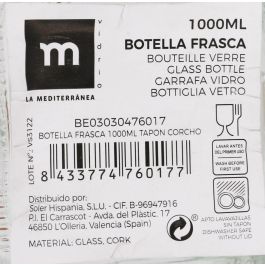 Botella Frasca 1000 ml con tapón de corcho - La Mediterranea (12 Unidades) Botella Frasca 1000 ml con tapón de corcho - La Mediterranea (12 Unidades)