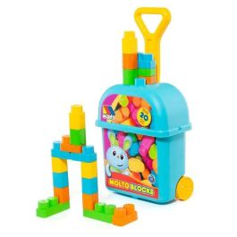 Carrito maleta trolley azul con 20 bloques. Carrito maleta trolley azul con 20 bloques.
