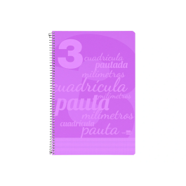 Liderpapel Cuaderno espiral folio pautaguia 80h 75gr cuadro pautado 3mm con margen color violeta