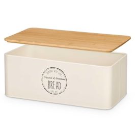 Kinvara Panera de Metal Color Crema con Tapa de Bambú – Caja para Conservar Pan Fresco en la Cocina 33x12x18 cm (4 Unidades) Kinvara Panera de Metal Color Crema con Tapa de Bambú – Caja para Conservar Pan Fresco en la Cocina 33x12x18 cm (4 Unidades)