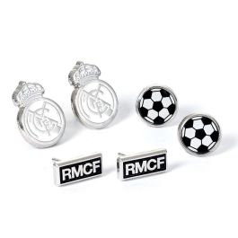 Real Madrid Set 3 Pares de Pendientes Oficiales, Escudo y Logotipo, Aleación de Zinc Hipoalergénicos sin Níquel, Cadmio ni Zinc