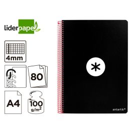 Cuaderno Espiral A4 Antartik Tapa Dura 80H 90 gr Cuadro 4 mm Con Margen Color Negro 3 unidades