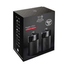 PEUGEOT Line Night Chic Salero y Pimentero Negro de Madera y Metal, Acero Inoxidable, Molienda Ajustable, 12 cm (120 mm) - Juego de 2 - 43285