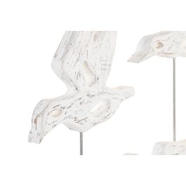 DKD Home Decor Figura Decorativa de Pajaros Estilo Shabby Chic en Madera de Mango y Hierro, Colores Blanco y Marrón, 51 cm Alto