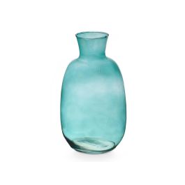 Giftdecor Jarrón de Cristal Cuello 36 cm Turquesa - Vidrio, 21x21x36 cm