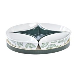 DKD Home Decor Tabla Aperitivo Tropical Gres MDF Verde Blanco Natural Hojas 22 x 22 x 1 cm Set 6