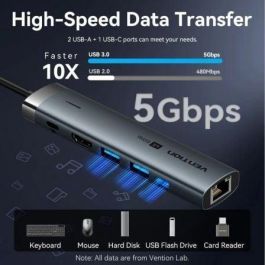 Vention TGNHB - Hub Docking USB-C 6 en 1 Universal: HDMI 4K@60Hz, RJ45 Gigabit, USB-C PD 100W, 2x USB 3.0