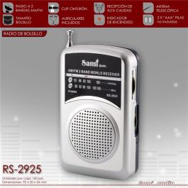 SAMI Radio AM/FM de Bolsillo Vertical con Auriculares y Clip, Portátil