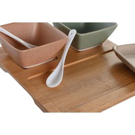 DKD Home Decor Aperitivo Multicolor Porcelana Bambú 24 x 23.5 x 1.5 cm Set de 6