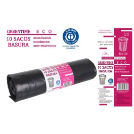 10 Sacos de Basura Greentime Eco 85x105 cm, 100L (18 Unidades) Precio: 54.49999962. SKU: B15JTZA6P7
