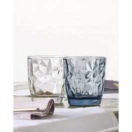 Bormioli Rocco Vaso Bajo Vidrio Diamond Azul 39 cL Pack de 6, Con Relieve, Fabricado en Italia, Apto Lavavajillas, Larga Duración