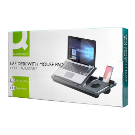 Q-connect Soporte Portátil Multifuncional Ajustable Hasta 17 Pulgadas, Soporte Movil y Ratón, 7 Ángulos, Negro