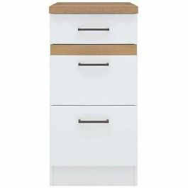 Junona Mueble Bajo de Cocina 40 cm 3 Cajones + Encimera JUNONAMB3T40BL Blanco Brillo
