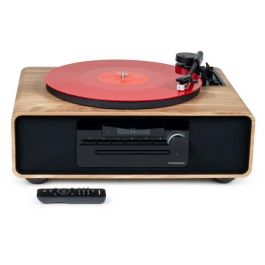 THOMSON THO1720570879525 Microcadena Bluetooth con Tocadiscos, Radio FM/CD/MP3/USB, 60W, Negro/Madera