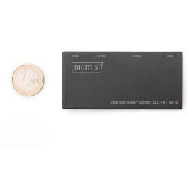 DIGITUS Splitter HDMI Ultra Slim 1x2, Negro, Metálico, 4K Ultra HD 4096x2160 Pixeles 60Hz, 3D, HDCP, Plug & Play
