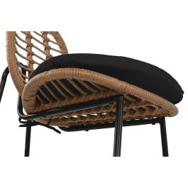 DKD Home Decor Mesa Bar Terraza Jardín Set 3 Piezas con 2 Taburetes y Cojines Marrón Negro 60x60x102 cm Acero Ratán Sintético